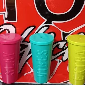 Colorful Tumbler Set with Fun Text Includes All 3 Cups...